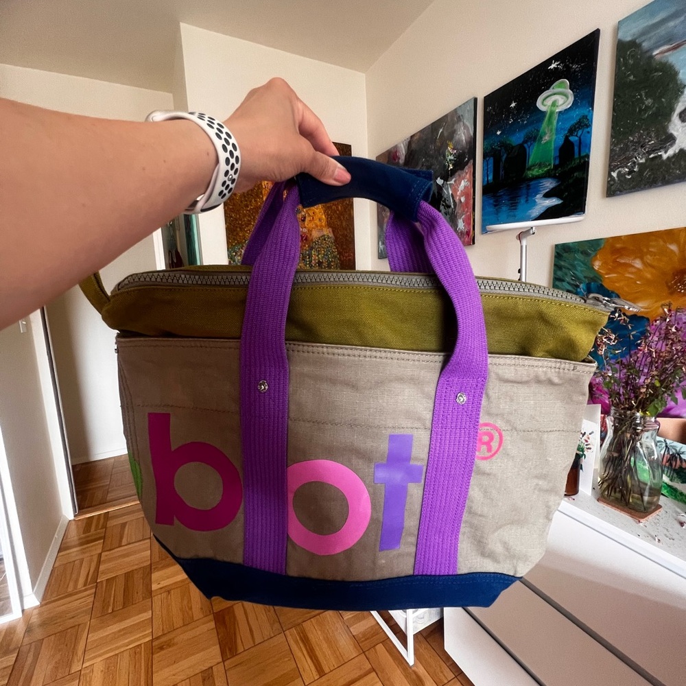 Vibrant Purple and Green Tote Bag with Sturdy Handles